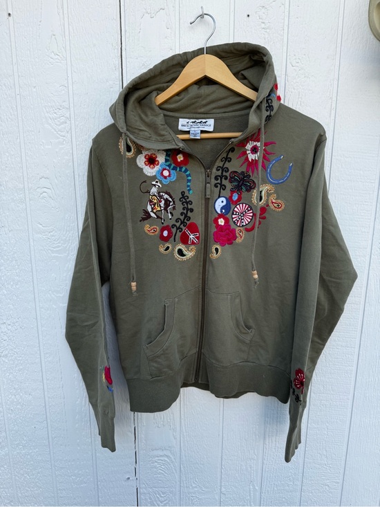 Johnny Was Jackets & Blazers - Y2K Embroidered Western Boho Zip-Up Hoodie Jacket